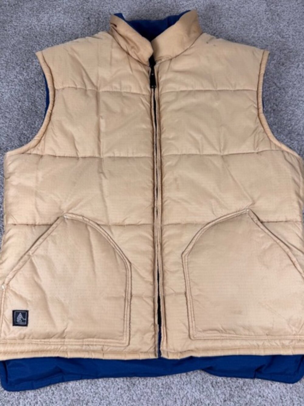 Vintage Altra Puffer Vest Beige Blue Boulder Colorado 70s 80s Size Medium